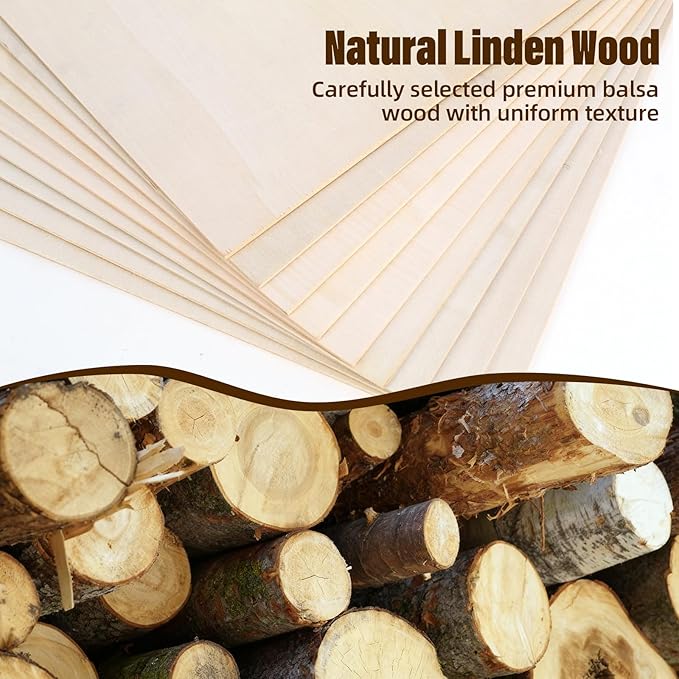 12 Pack Basswood Sheets 1/8, 3mm Basswood for Laser Cutting, Wood for Crafts 12x12 in, Suitable for Handmade, Painting, Charcoal Art and DIY Projects