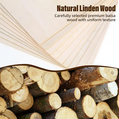 12 Pack Basswood Sheets 1/8, 3mm Basswood for Laser Cutting, Wood for Crafts 12x12 in, Suitable for Handmade, Painting, Charcoal Art and DIY Projects