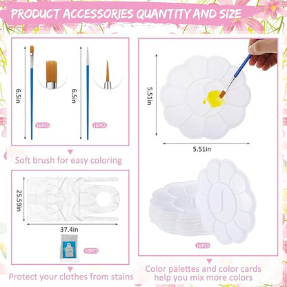 Tenceur 16 Sets Pre Drawn Canvas to Paint for Sip and Paint Party, 8 x 10 Inch Preprinted Framed Pre Sketched Coloring Canvas with Easels and Brushes for Adults Party Supplies(Flower)
