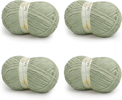 Chenille Yarn for Crocheting & Knitting 880 Yards, Soft Thick Fluffy Bulky Blanket Yarn, 4 Pack of 10.5oz(Sage Green)