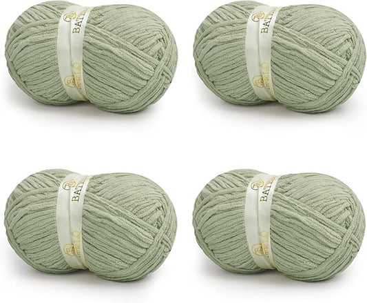 Chenille Yarn for Crocheting & Knitting 880 Yards, Soft Thick Fluffy Bulky Blanket Yarn, 4 Pack of 10.5oz(Sage Green)