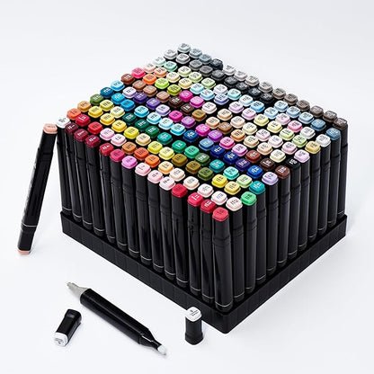 Hopesky 168 Colors Alcohol Markers - Dual Tip Permanent Art Markers Set for Coloring Drawing Painting, Fine and Chisel Tip Alcohol Based Pens with Carrying Case for Adult Artists