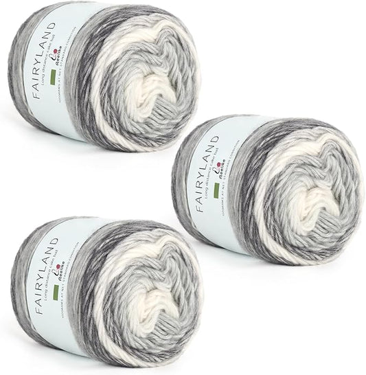 Aeelike Gradient Yarn for Crocheting, 3 Skeins Cake Yarns 100g (3.52 oz) 245m (267 Yards) # 3 Light Weight - Super Soft Ombré Fairyland Yarns for Making Colorful Crafts, Grey White Gradient