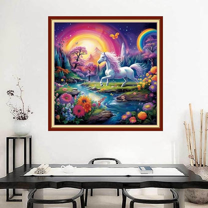 Joyhoor Stamped Cross Stitch Kits for Beginners Needlepoint Kits for Adults Embroidery Kits 11CT Counted Cross Stitch Kits Printed Embroidery Pattern-Rainbow Unicorn 18x18 inchs