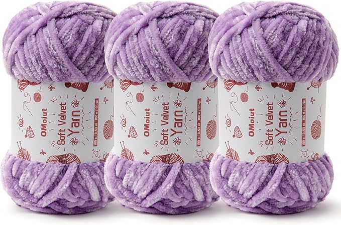 3x100g Fluffy Velvet Chenille Yarn for Crocheting and Knitting, 3x87.4yd Baby Yarn for Crocheting Soft, Crochet Chunky Yarns Amigurumi Yarns (Light Purple)