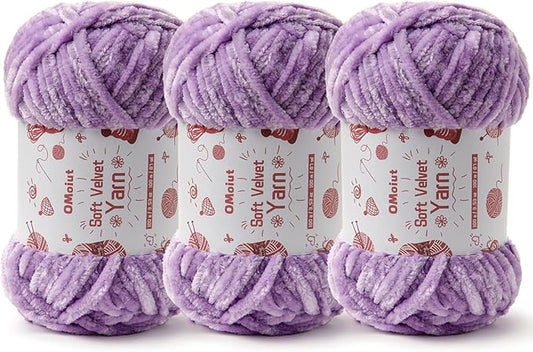 3x100g Fluffy Velvet Chenille Yarn for Crocheting and Knitting, 3x87.4yd Baby Yarn for Crocheting Soft, Crochet Chunky Yarns Amigurumi Yarns (Light Purple)