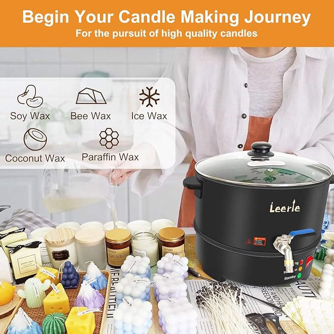 Leerie 16Lbs Wax Melter for Candle Making, L8 Large Electric Wax Melting Pot of Wax, Soy Wax Business Home Candle Making Kit with Heating Core Brass Spout & Temp Control
