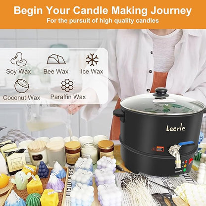 Leerie 16Lbs Wax Melter for Candle Making, L8 Large Electric Wax Melting Pot of Wax, Soy Wax Business Home Candle Making Kit with Heating Core Brass Spout & Temp Control