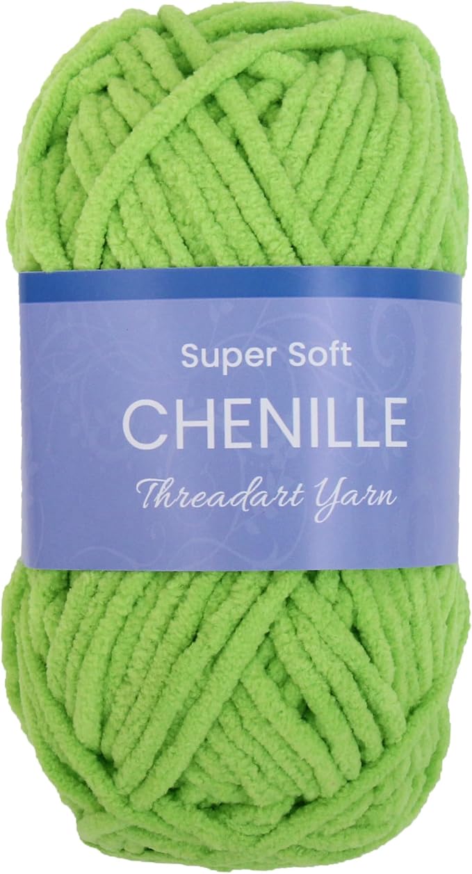 ThreadArt Chenille Yarn for Crocheting, Knitting, Amigurumi, Super Soft Plush Velvet Yarn - 50 Gram 60 yds #5 Fluffy Yarn Skeins - Lime Green 08