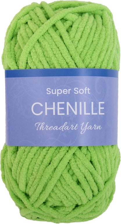 ThreadArt Chenille Yarn for Crocheting, Knitting, Amigurumi, Super Soft Plush Velvet Yarn - 50 Gram 60 yds #5 Fluffy Yarn Skeins - Lime Green 08