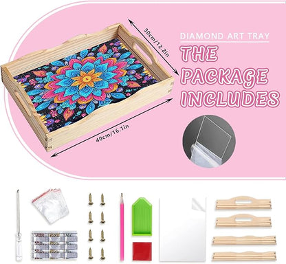DOTSOPS DIY Diamond Painting Serving Tray with Handle for Adults 5D Diamond Art Kits for Beginners Full Drill Diamond Dots Gem Arts and Crafts Special Shape Living Room 12 x 16 Inches Mandala