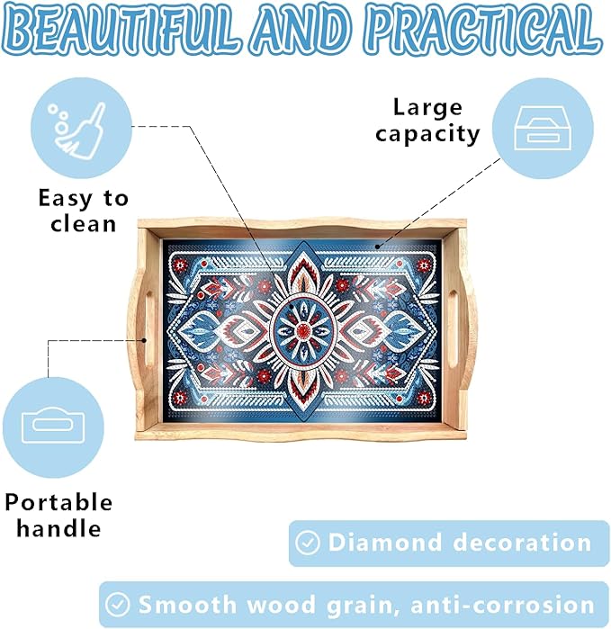 DOTSOPS DIY Diamond Painting Serving Tray with Handle for Adults 5D Diamond Art Kits for Beginners Full Drill Diamond Dots Gem Arts and Crafts Special Shape Living Room 12 x 16 Inches Mandala