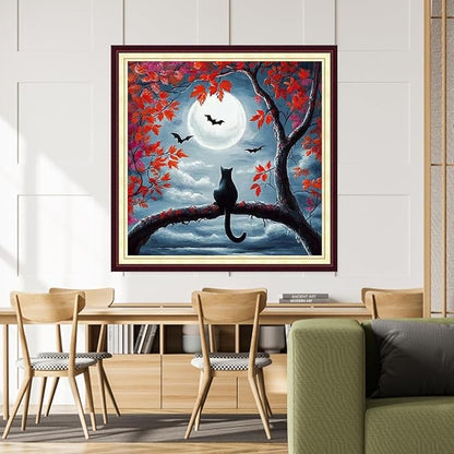 DMCCRAFT Stamped Cross Stitch Kits for Adults 11CT Printed Cross-Stitch Patterns Embroidery Kits Easy Cross Stitching Needlepoint Kits&Cat Admiring The Moon 18x18 inch