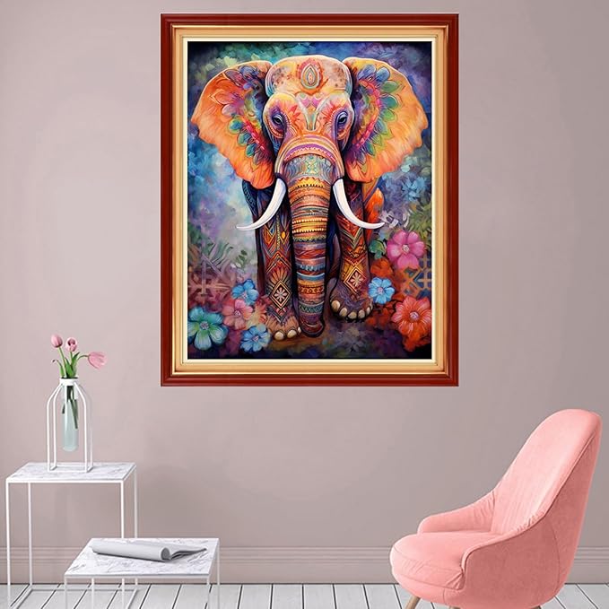 Foxhool Stamped Cross Stitch Kits,11CT Printed Cross Stitch Pattern Full Embroidery Kits for Beginner Needlepoint Kits-Colorful Elephant 16x20 inch