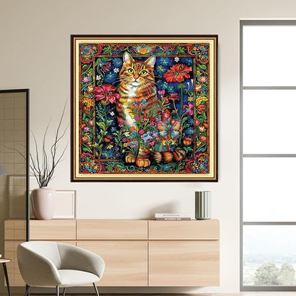 DMCVIVR Stamped Cross Stitch Kits for Adults Beginners Embroidery Kits 11CT Needlepoint Kits Cross Stitch Patterns Embroidery Patterns-Colorful Cat Flowers 18x18 inch