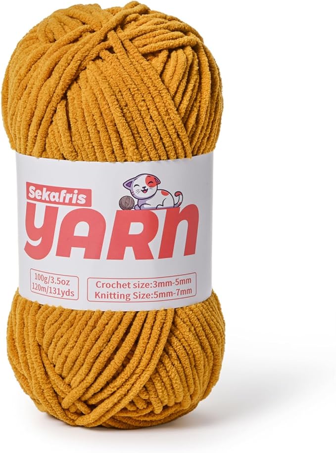 Plush Chunky Chenille Yarn for Crocheting, Soft Fluffy Velvet Yarn for Crocheting, Fuzzy Baby Blanket Knitting Yarns, 100g/131yds Bulky Amigurumi Yarns（Ginger Color）