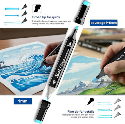 Alcohol Markers,168 Colors Dual Tip Art Marker,Drawing Sketching Coloring Artist Pens and Underlining,Art Markers for Adults Drawing Marker Coloring Painting Perfect with Broad and Fine Tips for Adult