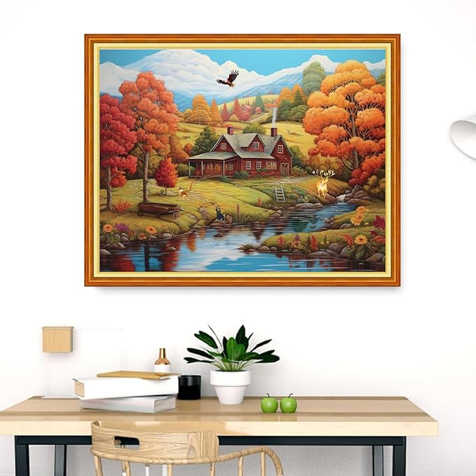 Dimensean Stamped Cross Stitch Kits Full Range of Embroidery Patterns Starter Kits for Beginners Adult DIY Cross Stitches Needlepoint Kits 11CT-Beautiful Home Scenery 16x20 inch