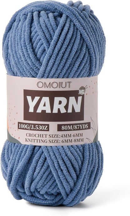 Navy Blue Fluffy Chenille Yarn for Crocheting - Baby Yarn for Crocheting Soft Blanket - (100g/87.4yds) Crochet Amigurumi Chunky Yarns - Super Bulky 5 Velvet Yarns