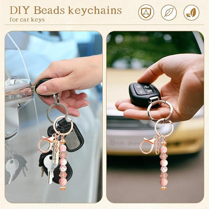 12 PCS Beadable Keychain Making Kit,Key Chain Keyrings for Jewelry Making,Car Bag Purse Charms Key Chains Bulk Metal Blank Bars,DIY Supplies Christmas Gifts for Women Men Crafts Custom Projects Rose