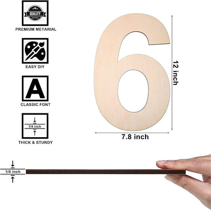 12 Inch Wooden Number 6, 1/4 Inch Thick Large Unfinished Wood Letter for DIY Crafts Home Wall Decor