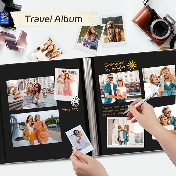 RECUTM Scrap Book Photo Albums 30 Pages for Multiple Photo Sizes 4x6 5x7 8x10 Handmade Self Adhesive Pages Button Grain Leather Scrapbook Baby Family Wedding Anniversary Photo Book (White)