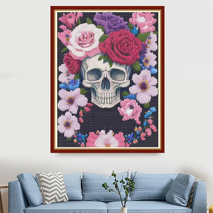 Findvoor Stamped Cross Stitch Kits for Beginners Full Range of Cross Stitching Embroidery Pattern for Adults, 11CT DIY Needlepoint Embroidery Starter Kits-Flower Skeleton 15.7x19.7 inch