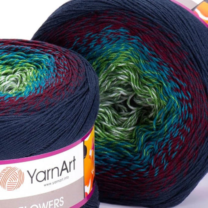 2 Skein/Pack Yarnart Flowers Gradient Yarn, Each Ball 8.8 Oz (250gr) / 1094 Yards (1000m), 55% Cotton 45% Acrylic, Superfine Fingering Weight for Knitting and Crochet, 266 - Navy Blue Green