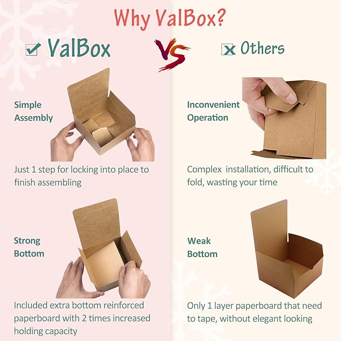 ValBox 5x5x3.5 Brown Gift Boxes, 20 PCS Gift Boxes with Lids for Presents, Small Bridesmaid Box for Gifts, Wedding, Crafting, Recyclable, Easy Assemble Cardboard Boxes