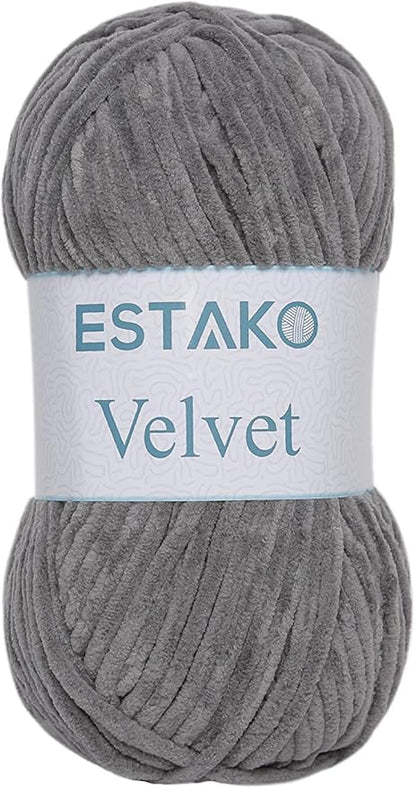 Estako Velvet Chenille Blanket amigurumi Yarn for Crocheting and Knitting Super Bulky 100 gr (132 yds) (1140 - Grey)