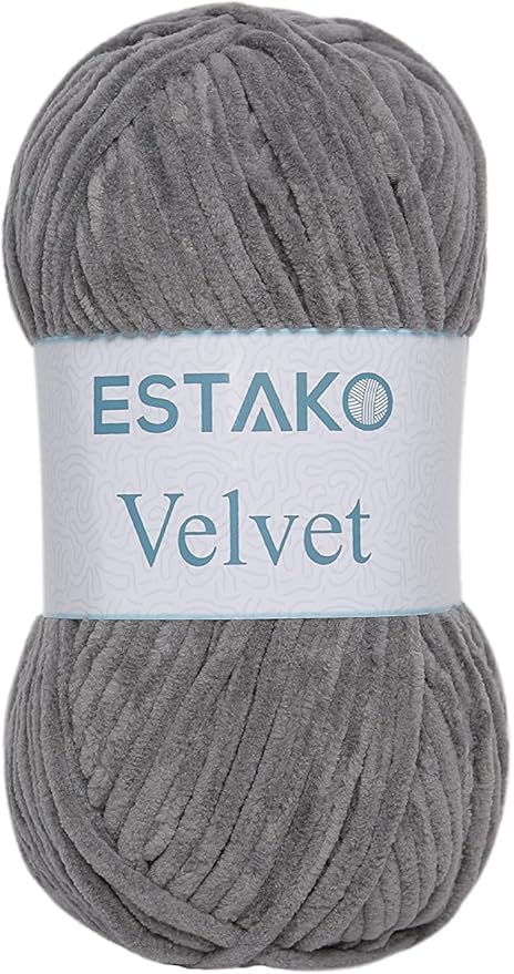 Estako Velvet Chenille Blanket amigurumi Yarn for Crocheting and Knitting Super Bulky 100 gr (132 yds) (1140 - Grey)