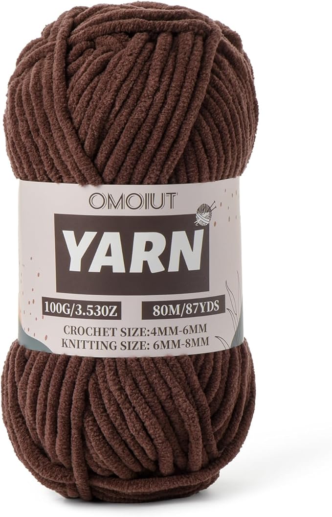 Dark Coffee Fluffy Chenille Yarn for Crocheting - Baby Yarn for Crocheting Soft Blanket - (100g/87.4yds) Crochet Amigurumi Chunky Yarns - Super Bulky 5 Velvet Yarns