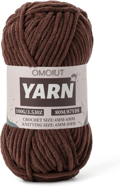 Dark Coffee Fluffy Chenille Yarn for Crocheting - Baby Yarn for Crocheting Soft Blanket - (100g/87.4yds) Crochet Amigurumi Chunky Yarns - Super Bulky 5 Velvet Yarns