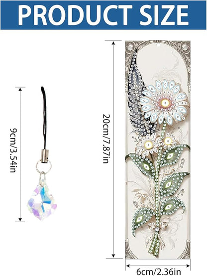 4-Pack 5D Flower Diamond Painting Bookmarks Kit, DIY Diamond Art Bookmarks with Colorful Diamond Gems and Tassels, Floral Bookmark Making Set for Adults, Gift for Book Lovers