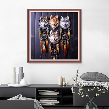 Joyhoor Cross Stitch Kits for Beginners Stamped Cross-Stitch Supplies Needlework preprint Embroidery Kits for Adults DIY Needlepoint Kits Embroidery Patterns 11CT-Wolf Wind Chime 18.x18 inch