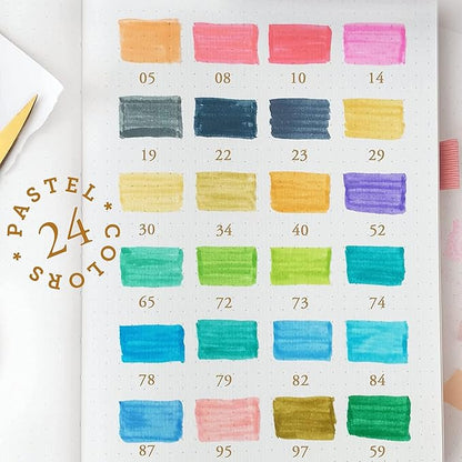 Primrosia 24 Pastel Dual Tip Markers, Fine Tip and Brush Pens. Perfect for art, illustration, drawing, calligraphy and bullet journals