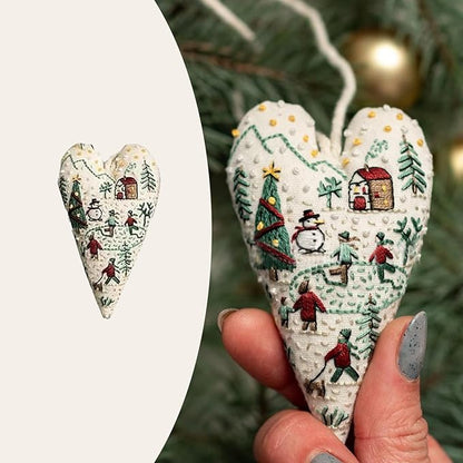 4 PCS Christmas Ornament Embroidery Kits,DIY Heart Shaped Hand Christmas Tree Embroidered Ornament,Nativity Cross Stitch Kit for Winter Pattern Embroidery Decoration,Holiday Hanging Home Decor Gift