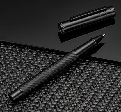 Hongdian Matte Black Forest Rollerball Pen with Schmidt Black Ink Refill, Classic Design with Metal Case for Business Signature