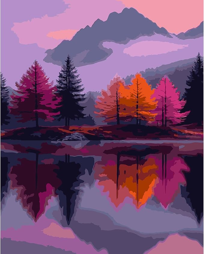 DFPSCLLA Paint by Numbers for Adults, Mountain Lake Scene DIY Paint by Numbers Acrylic Paint Canvas, Painting Kits Art on Canvas for Home Wall Art 16x20 Inch（Without Frame）