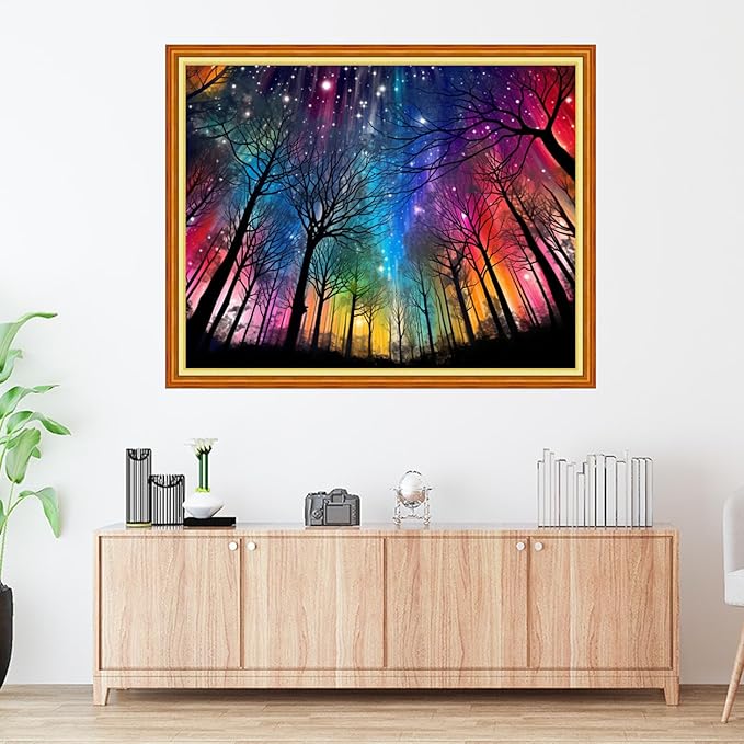 Foxdiviy Stamped Cross Stitch Kits Full Range of Embroidery Needlework Starter Kits for Beginners Adults 11CT Embroidery Patterns Art Crafts DIY Needlepoint Kits-Magic Aurora Tree 16x20 inch