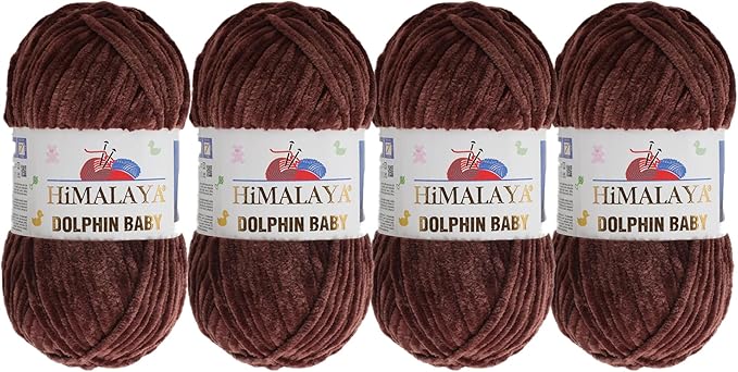 4 Skein/Pack Himalaya Dolphin Baby Chenille Yarn, Each Ball 100 gr (3.5 oz), 120 m (132 Yards), 100% Polyester, Super Bulky Baby Blanket Velvet Amigurumi Yarn, 80366 - Walnut