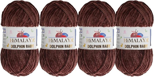 4 Skein/Pack Himalaya Dolphin Baby Chenille Yarn, Each Ball 100 gr (3.5 oz), 120 m (132 Yards), 100% Polyester, Super Bulky Baby Blanket Velvet Amigurumi Yarn, 80366 - Walnut