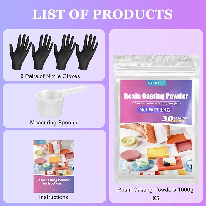 Resin Casting Powder 5000g, 20~30 Minutes Demold, Water Activated Plaster Powder for Craft Casting, Easy Mixing and Self Leveling