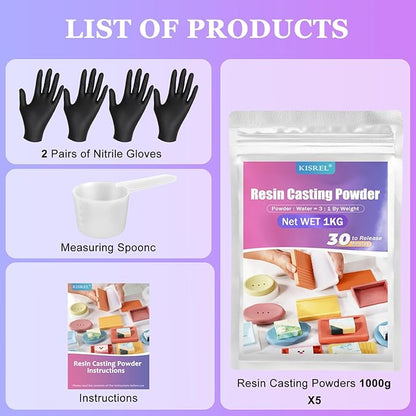 Resin Casting Powder 5000g, 20~30 Minutes Demold, Water Activated Plaster Powder for Craft Casting, Easy Mixing and Self Leveling