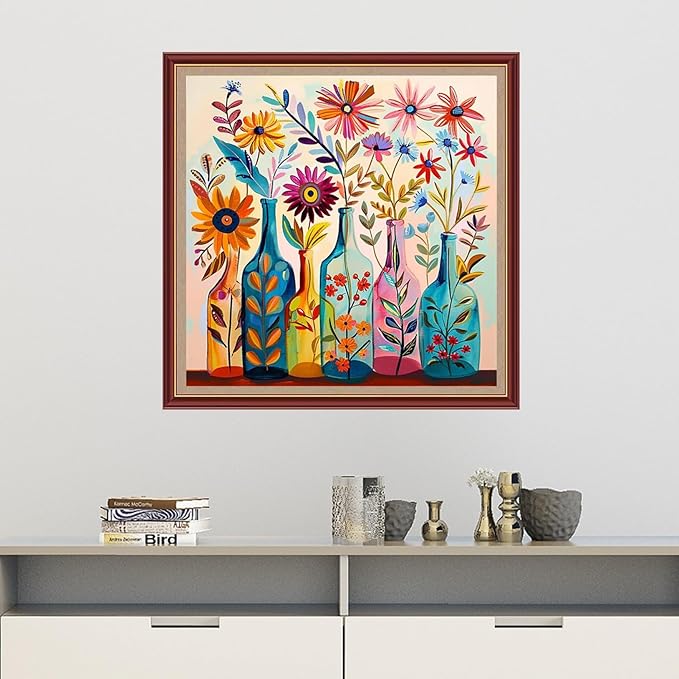 Dooxvey Cross Stitch Kits for Adults Beginners,Full Range of Cross-Stitch Stamped Kits Needlepoint Kits for Beginners Embroidery Kits 11CT Cross Stitch Patterns-Colorful Flower vase 18x18 inch