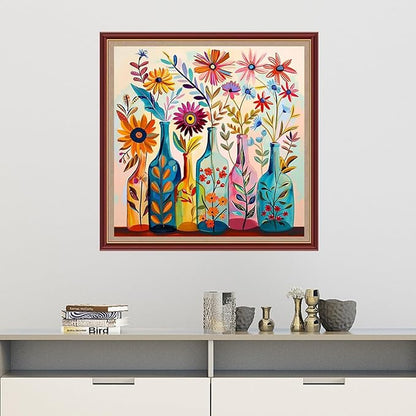 Dooxvey Cross Stitch Kits for Adults Beginners,Full Range of Cross-Stitch Stamped Kits Needlepoint Kits for Beginners Embroidery Kits 11CT Cross Stitch Patterns-Colorful Flower vase 18x18 inch