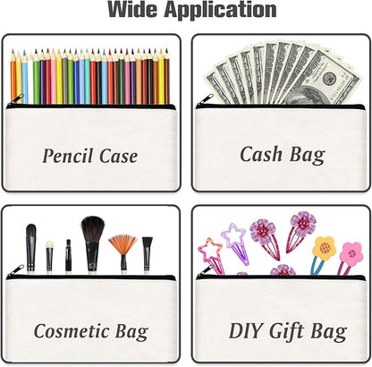 ZeeDix Canvas Pouch- Multi-purpose Cosmetic Bag with Zipper, DIY Craft Canvas Zipper Pouch Blank Makeup Bags Bulk Travel Toiletry Bag for Storage (8.3 x 5 inches)