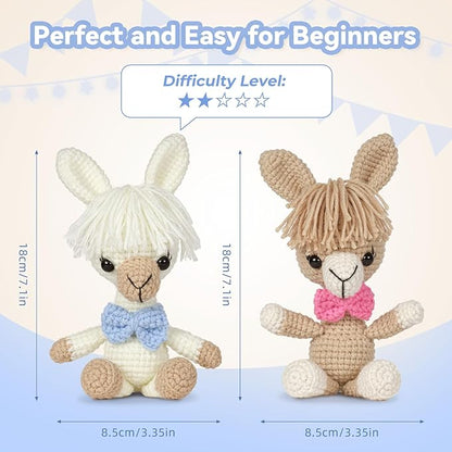 MOREJMTT Crochet kit for Beginners，Knitting kit，Equipped with Step-by-Step Video tutorials, Adult Junior Crochet Kits,Crochet Animals kit(2pack Alpaca)