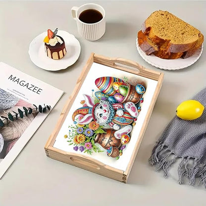 DoxQcs DIY Diamond Art Wooden Tray Kit Easter Food Tray with Handle Diamond Painted Table Decoration Tray for Breakfast Bar Dinner Table Diamond Art Painting for Beginners-#16-Easter Bunny Eggs