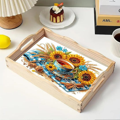 DoxQcs DIY Diamond Art Wooden Food Tray with Handle Diamond Painted Table Decoration Tray for Breakfast Bar Dinner Table Diamonds Art Painting for Beginners-Afternoon Tea